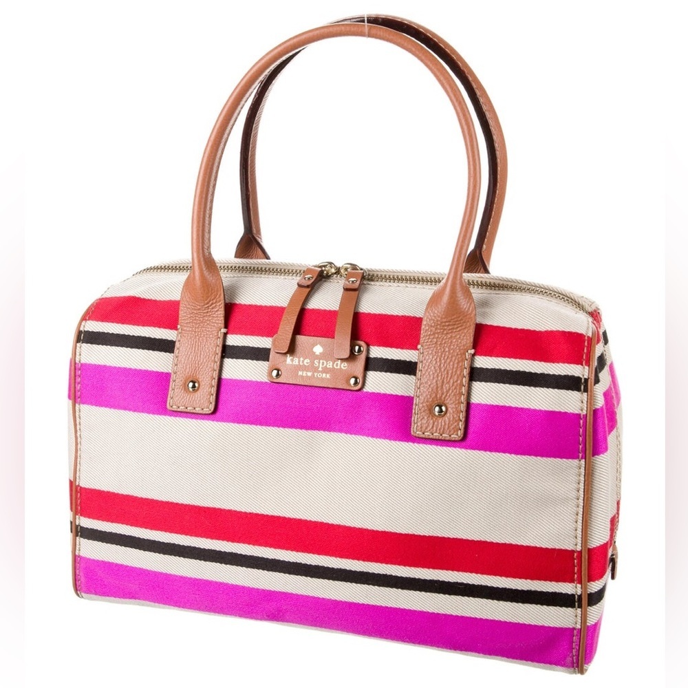 🌺 Kate Spade New York Oak Island Kaleigh Satchel Bag – Striped Canvas